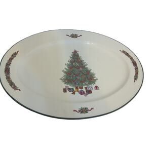 Vintage Caldor Christmas Tree Stone Ware Platter Made in Japan New